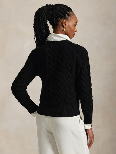 Cardigan Lavorato a Trecce in Misto Cashmere Nero