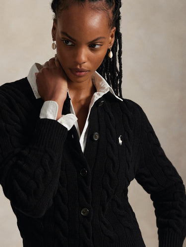 Cardigan Lavorato a Trecce in Misto Cashmere Nero