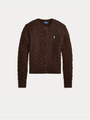 Cardigan Lavorato a Trecce in Misto Cashmere Marrone