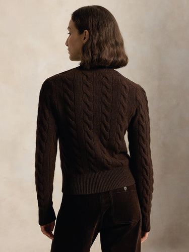 Cardigan Lavorato a Trecce in Misto Cashmere Marrone