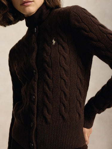 Cardigan Lavorato a Trecce in Misto Cashmere Marrone