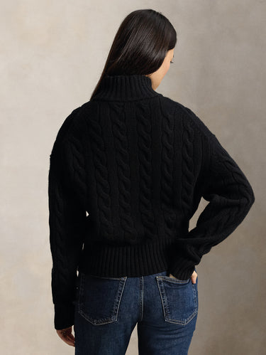 Black Wool Cable-Knit Half-Zip Sweater