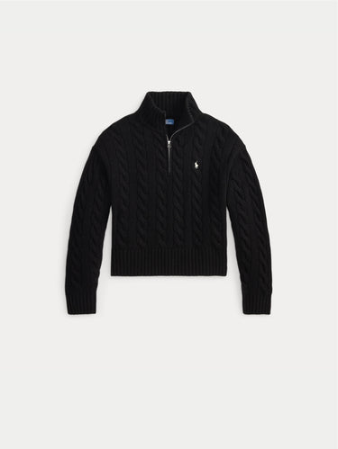 Black Wool Cable-Knit Half-Zip Sweater