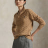 RALPH LAUREN-Maglia Polo a Trecce in Lana e Cashmere Cammello-TRYME Shop