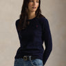 RALPH LAUREN-Maglia Linea Dritta a Trecce in Cashmere Blu-TRYME Shop