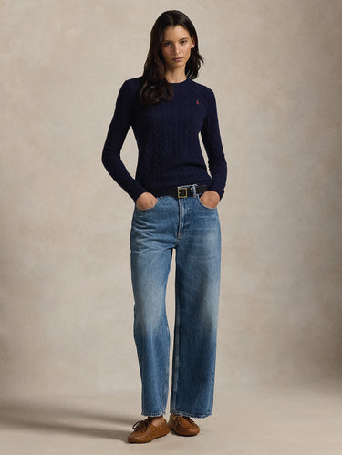 Maglia Linea Dritta a Trecce in Cashmere Blu