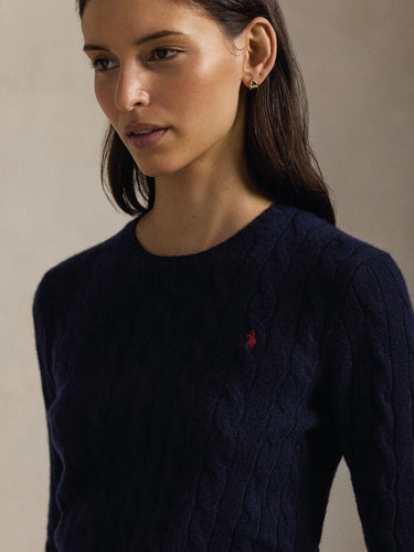 Maglia Linea Dritta a Trecce in Cashmere Blu