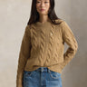 RALPH LAUREN-Maglia Linea Dritta a Trecce in Cashmere Cammello-TRYME Shop