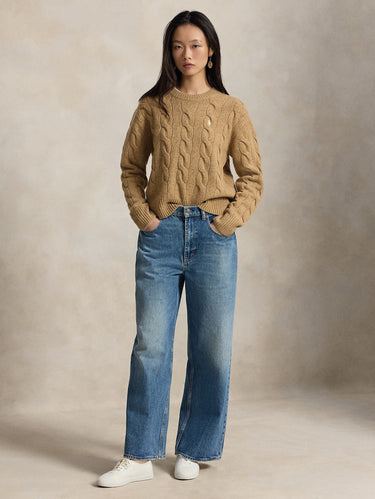 Maglia Linea Dritta a Trecce in Cashmere Cammello