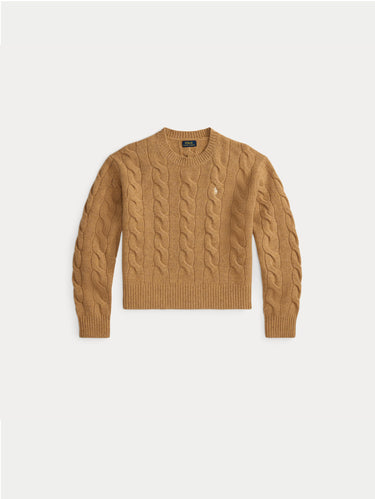 Maglia Linea Dritta a Trecce in Cashmere Cammello