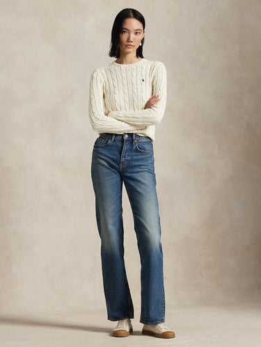 Maglia Linea Dritta a Trecce in Cashmere Crema