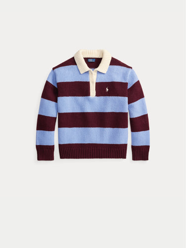 Brown/Blue Striped Rugby Polo-Style Sweater