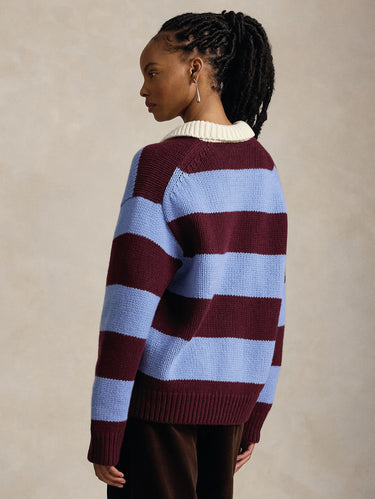 Brown/Blue Striped Rugby Polo-Style Sweater