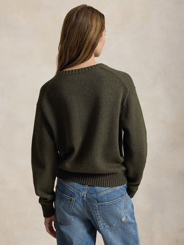 Maglione In Misto Lino e Cotone con Polo Bear Oliva
