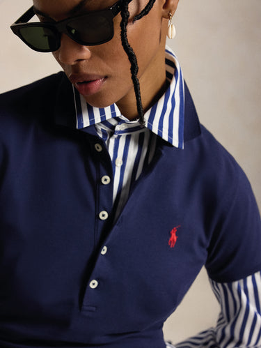 Navy Blue Slim-Fit Short-Sleeve Polo