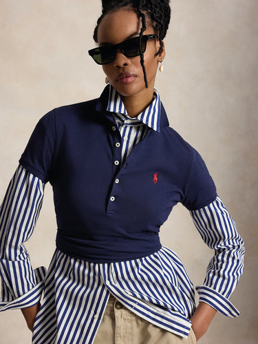 Navy Blue Slim-Fit Short-Sleeve Polo