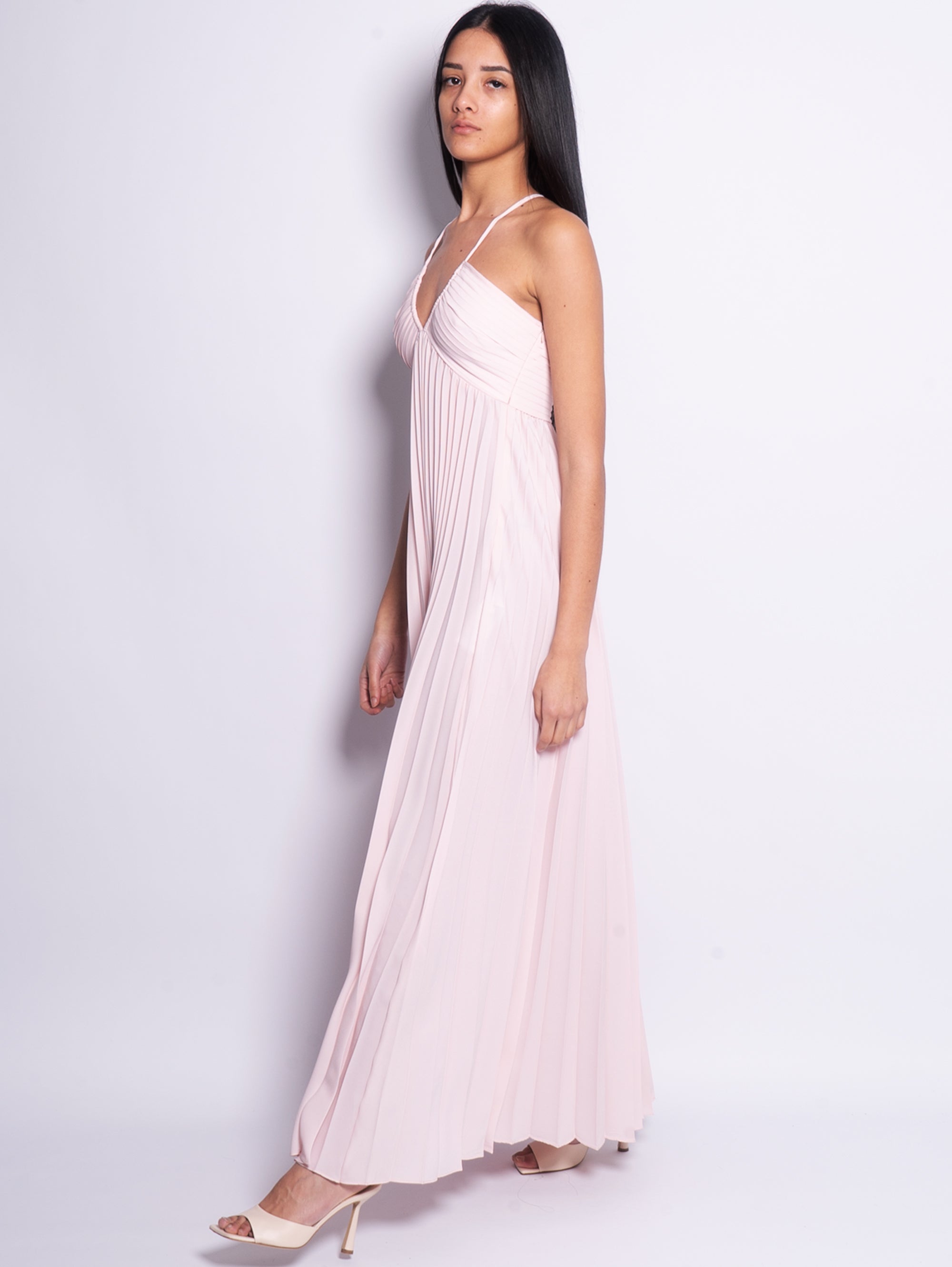 Long Pleated Dress with Peach Blossom Cross
