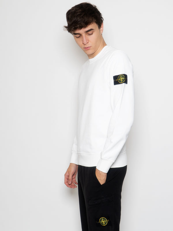 Stückgefärbtes weißes Sweatshirt mit Rundhalsausschnitt