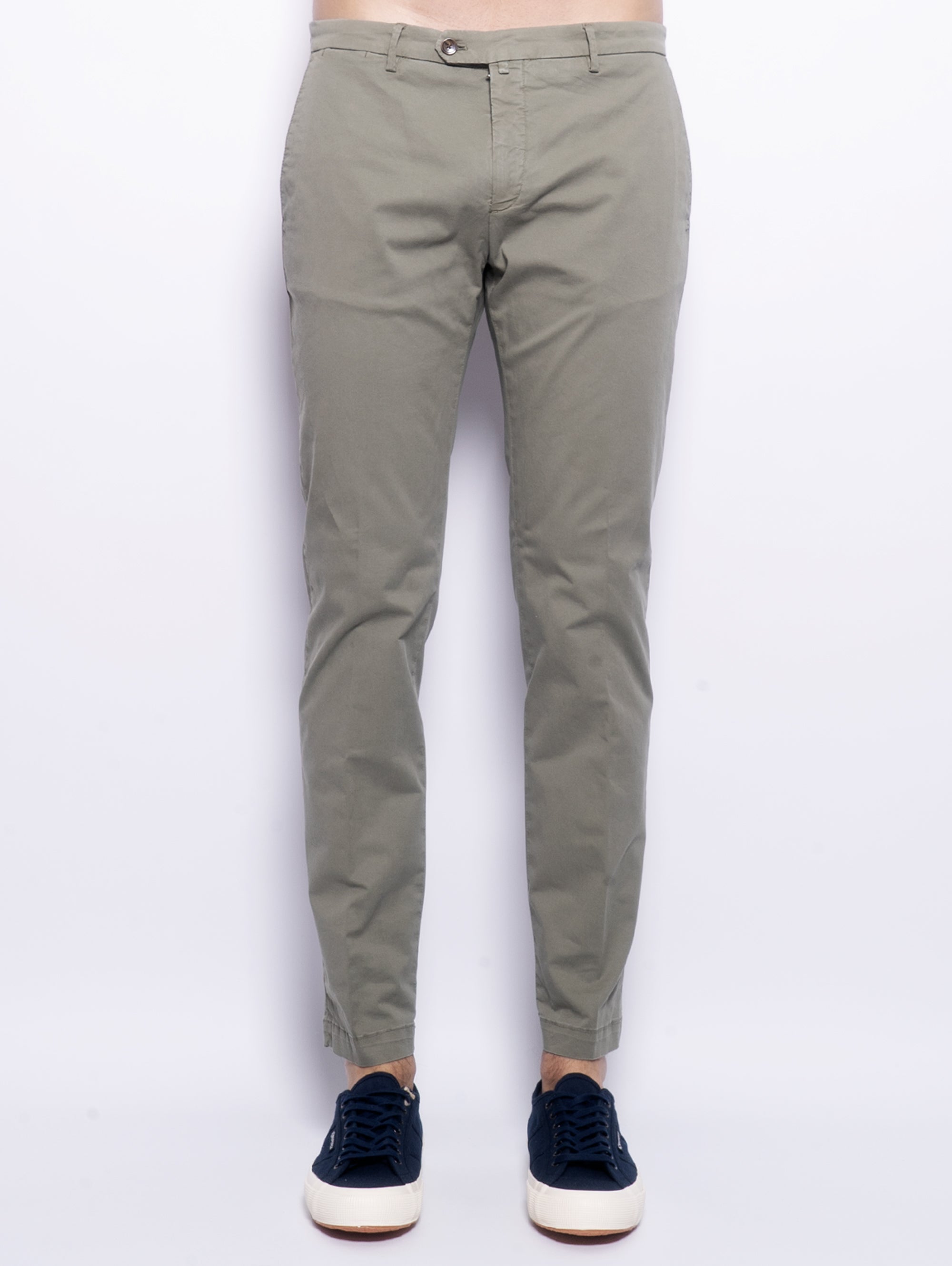 BRIGLIA 1949-Pantaloni Slim in Gabardine di Cotone Verde-TRYME Shop