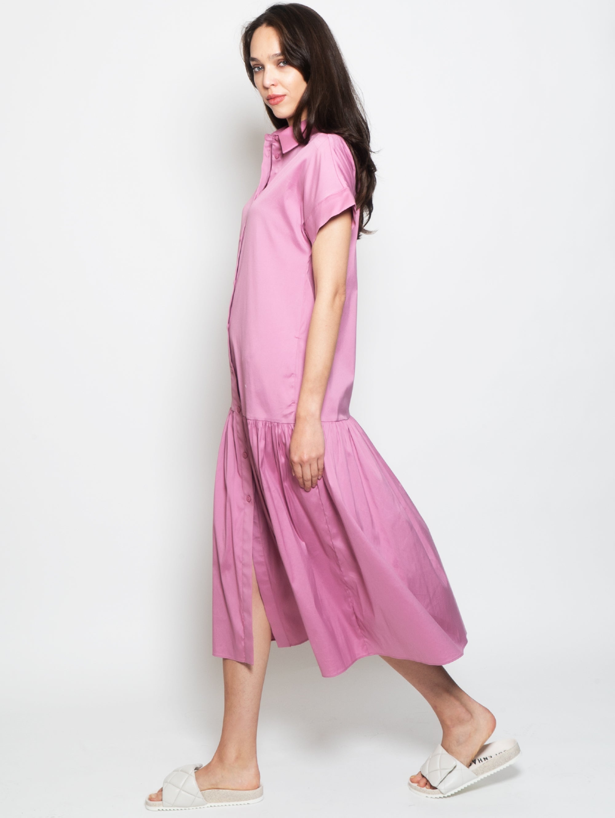 Long Chemisier Dress with Orchid Frill