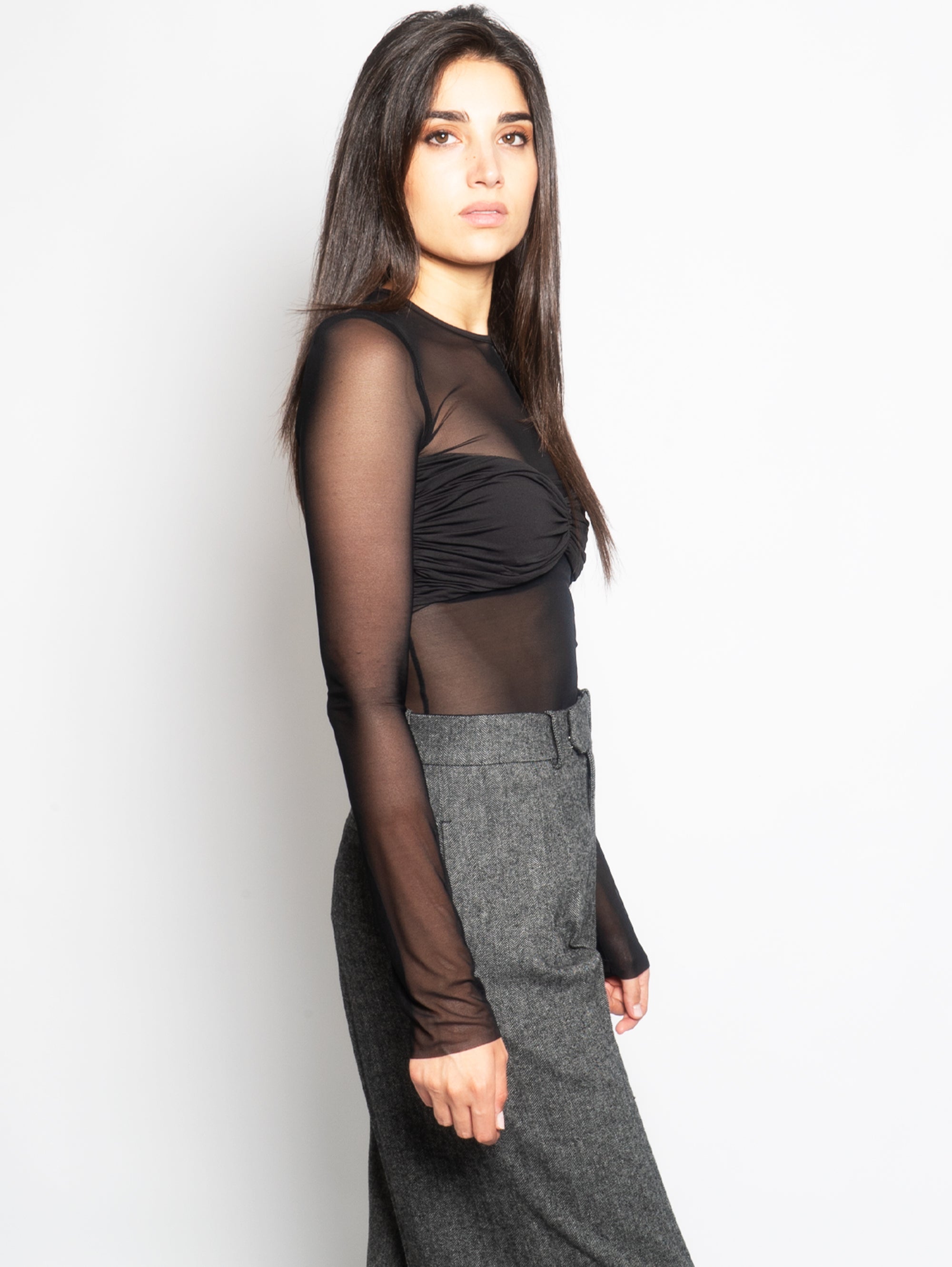 T-shirt in Tulle Con Fascia Nero