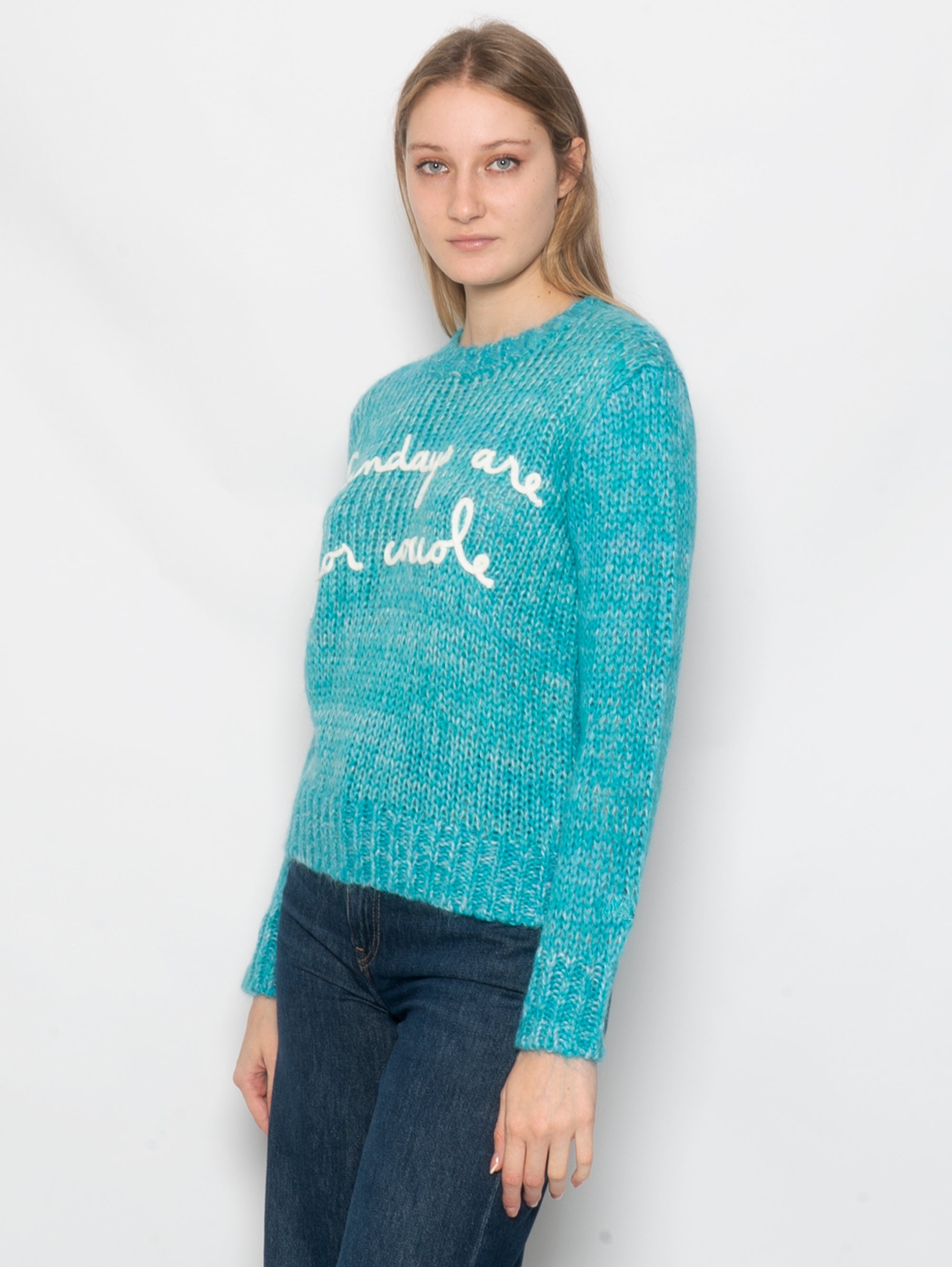 New Queen Soft Crew Neck Sweater in Light Blue Mohair