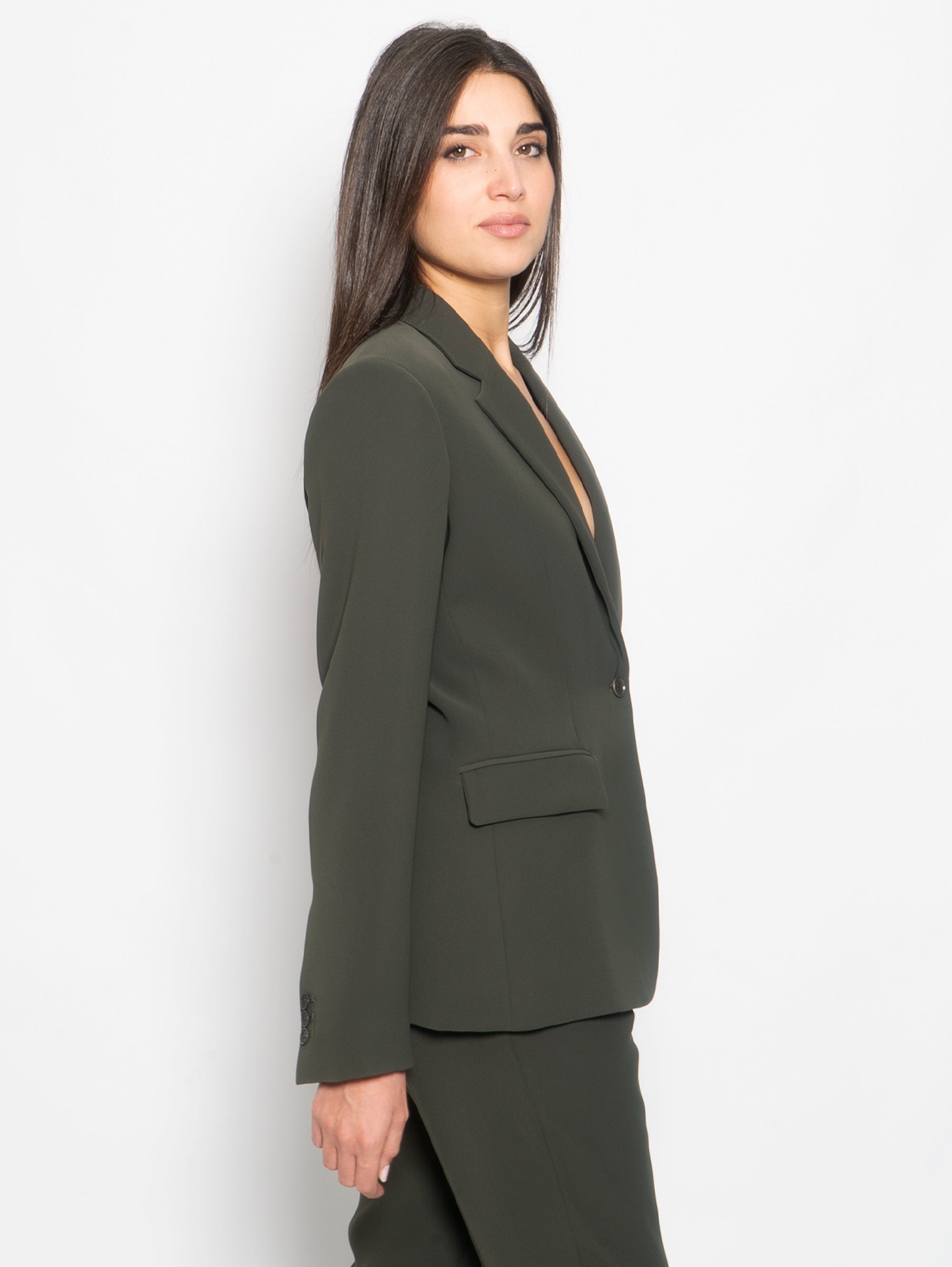 Single-breasted jacket in olive green cady