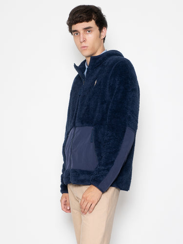 Fleece-Sweatshirt mit langem Flor und Kapuze Navy