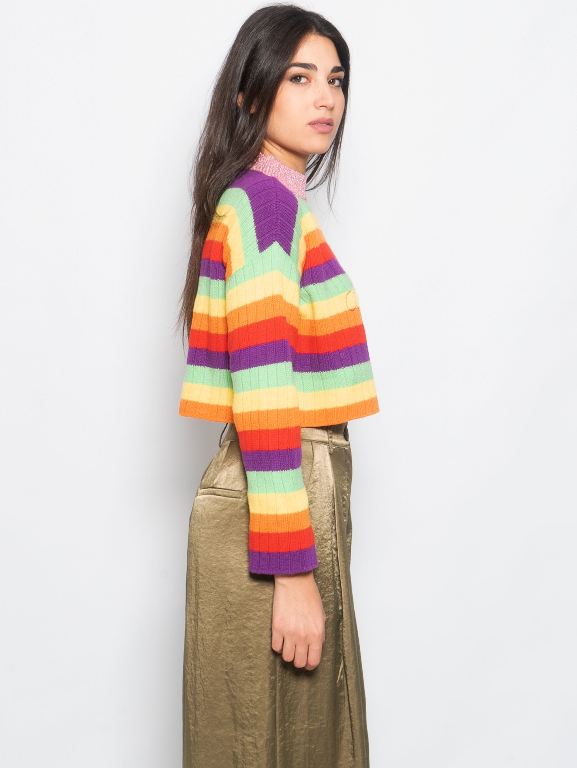 Ciao Amore Multicolor Striped Crop Sweater