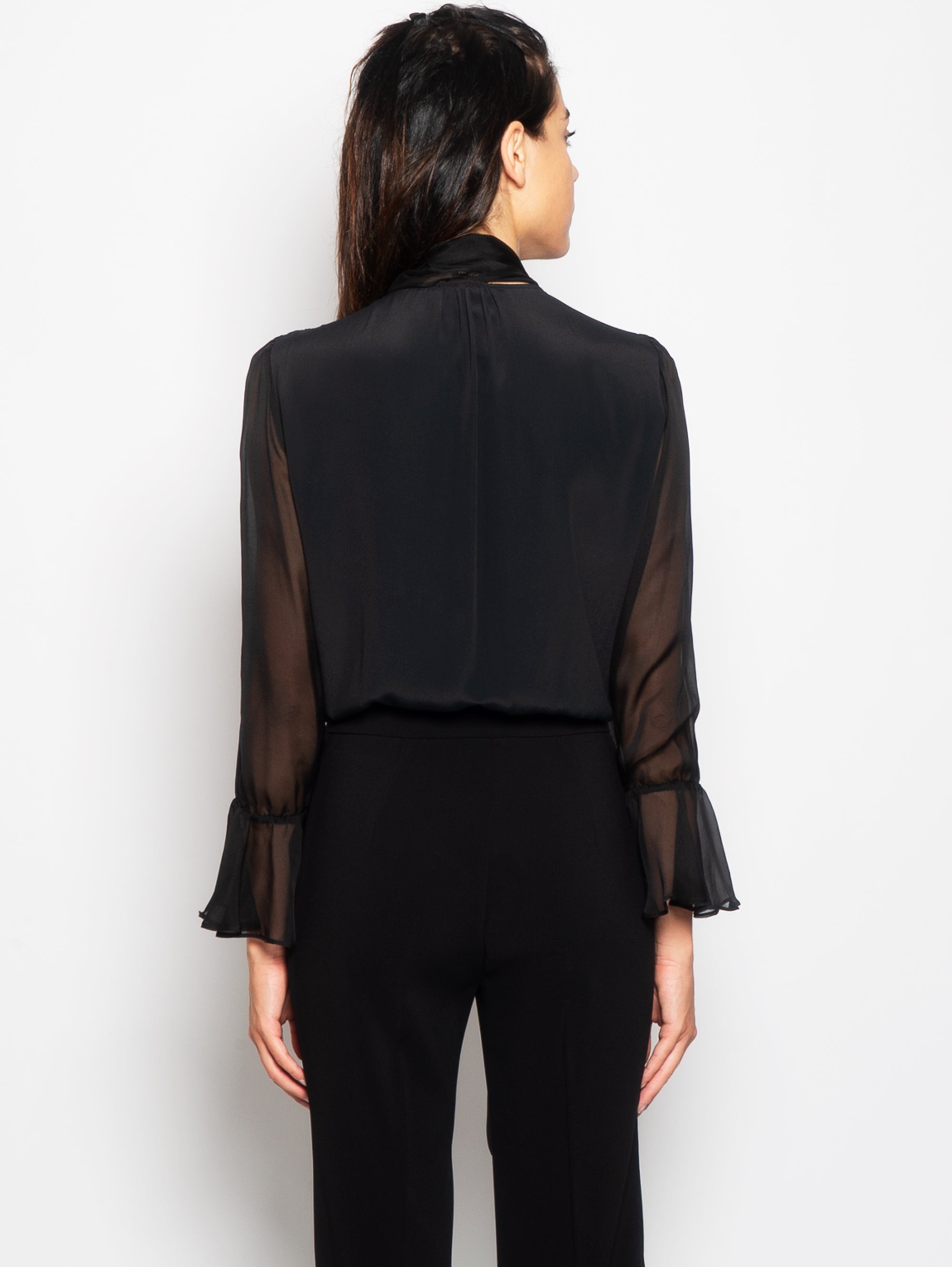 Draped Bodysuit in Black Chiffon