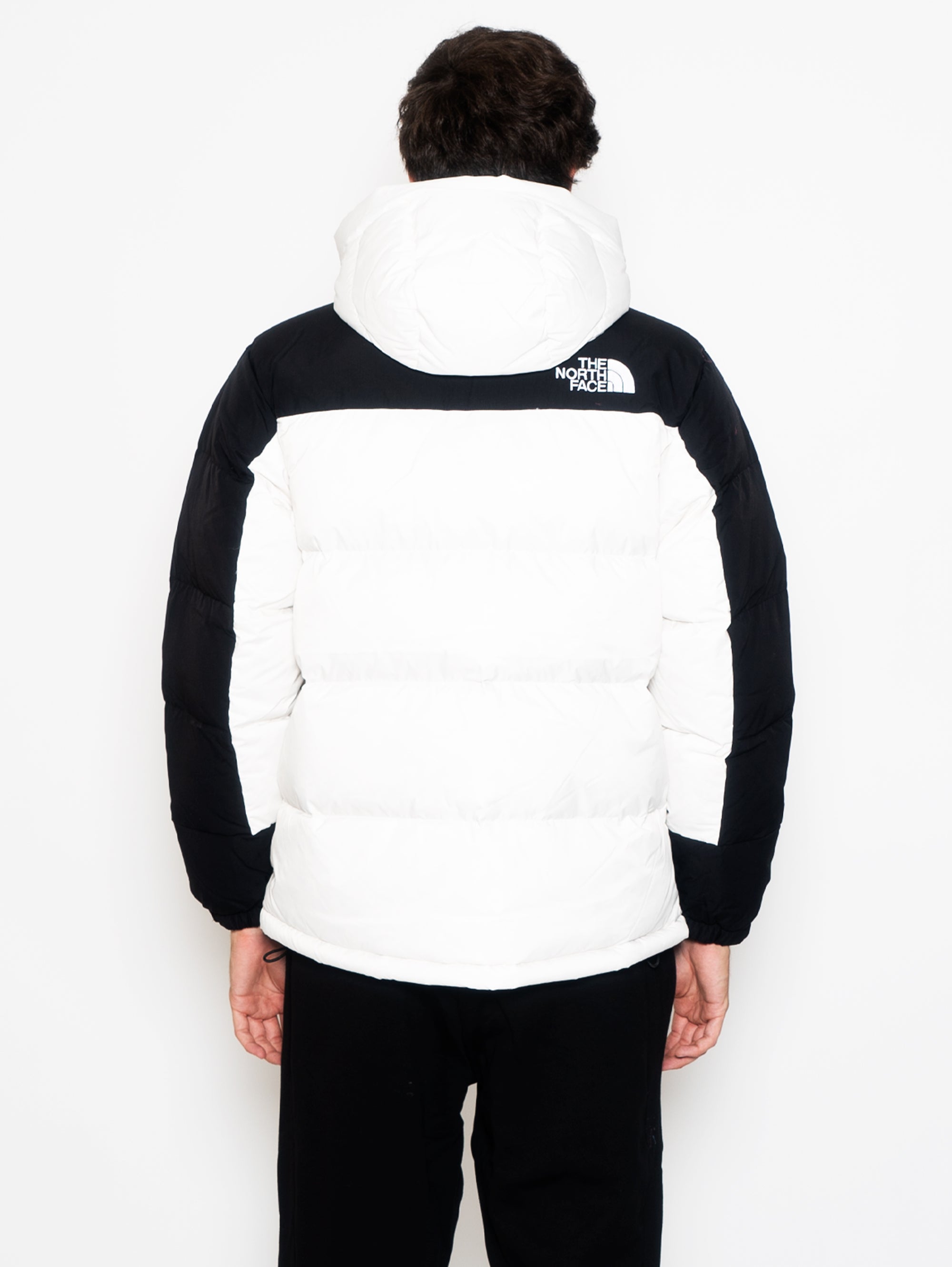 Color Block Himalayan White/Black Hooded Down Jacket