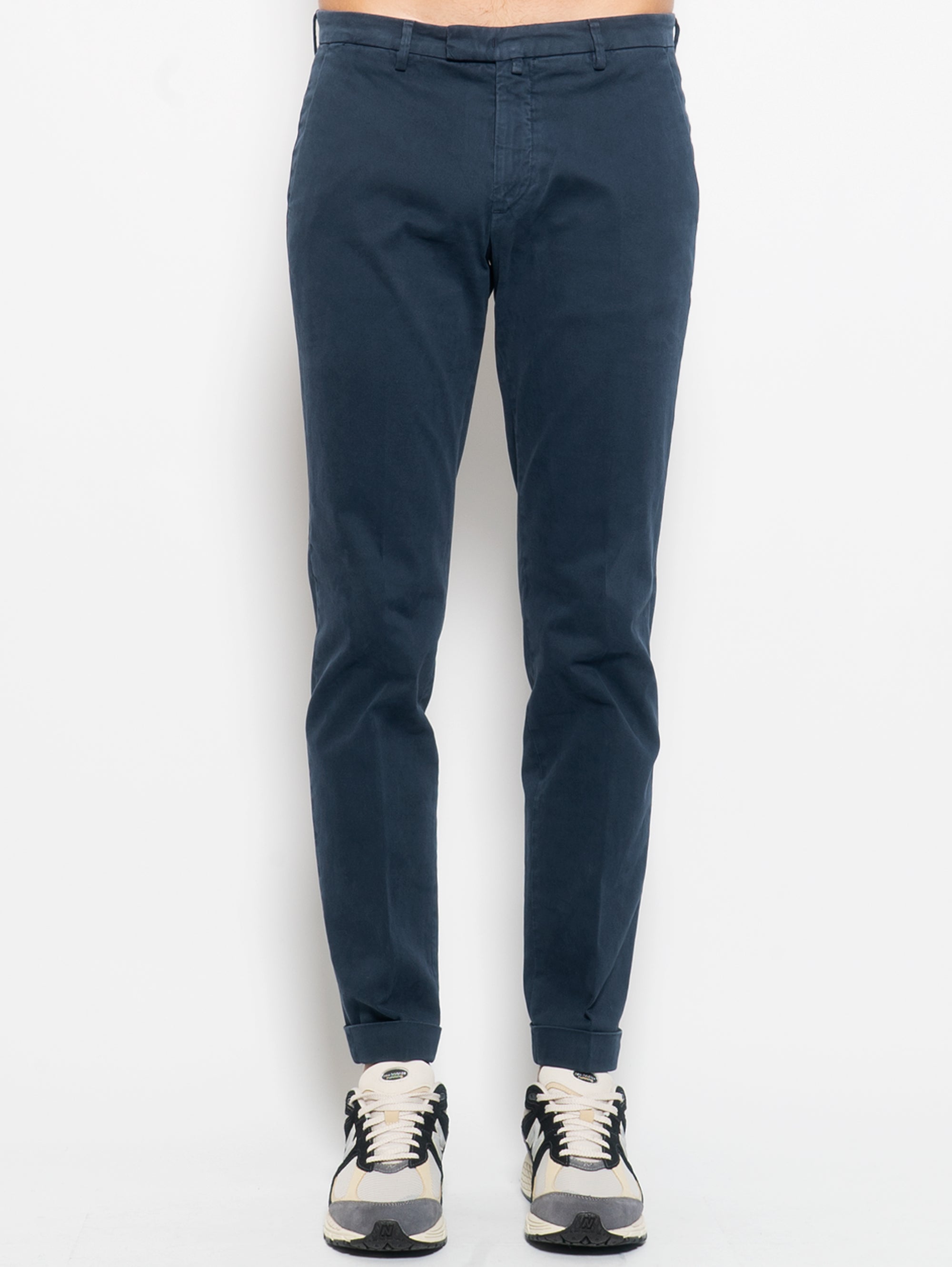 BRIGLIA 1949-Pantaloni Ventre Piatto in Gabardine Blu-TRYME Shop