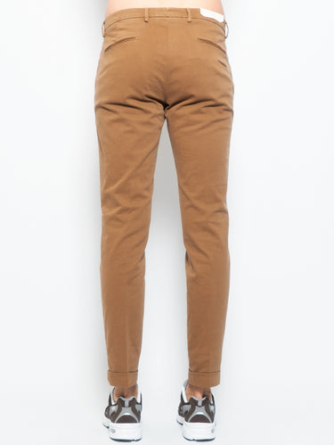 Pantaloni Ventre Piatto in Gabardine Tabacco