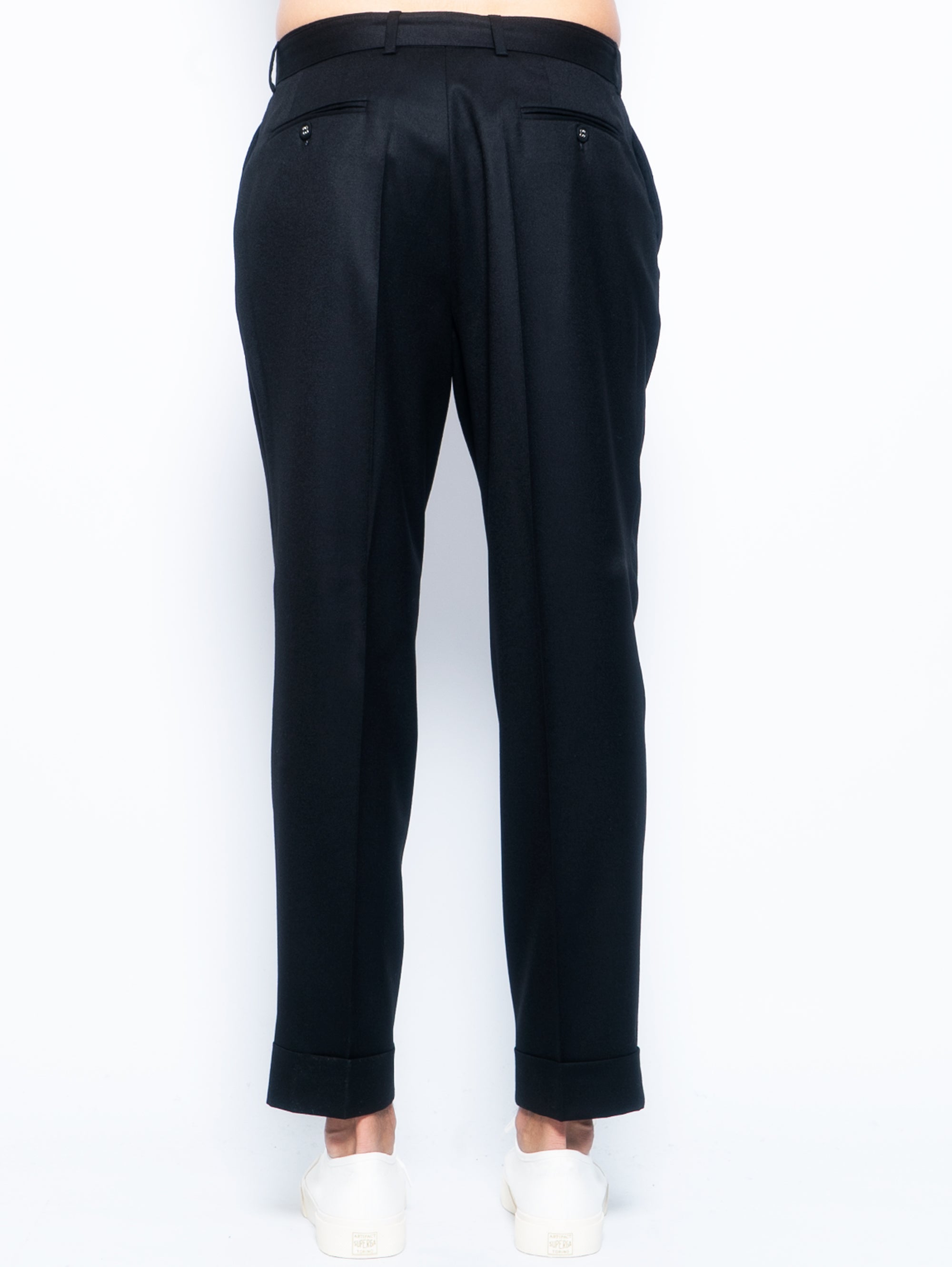 Black Cool Wool Trousers with Belt