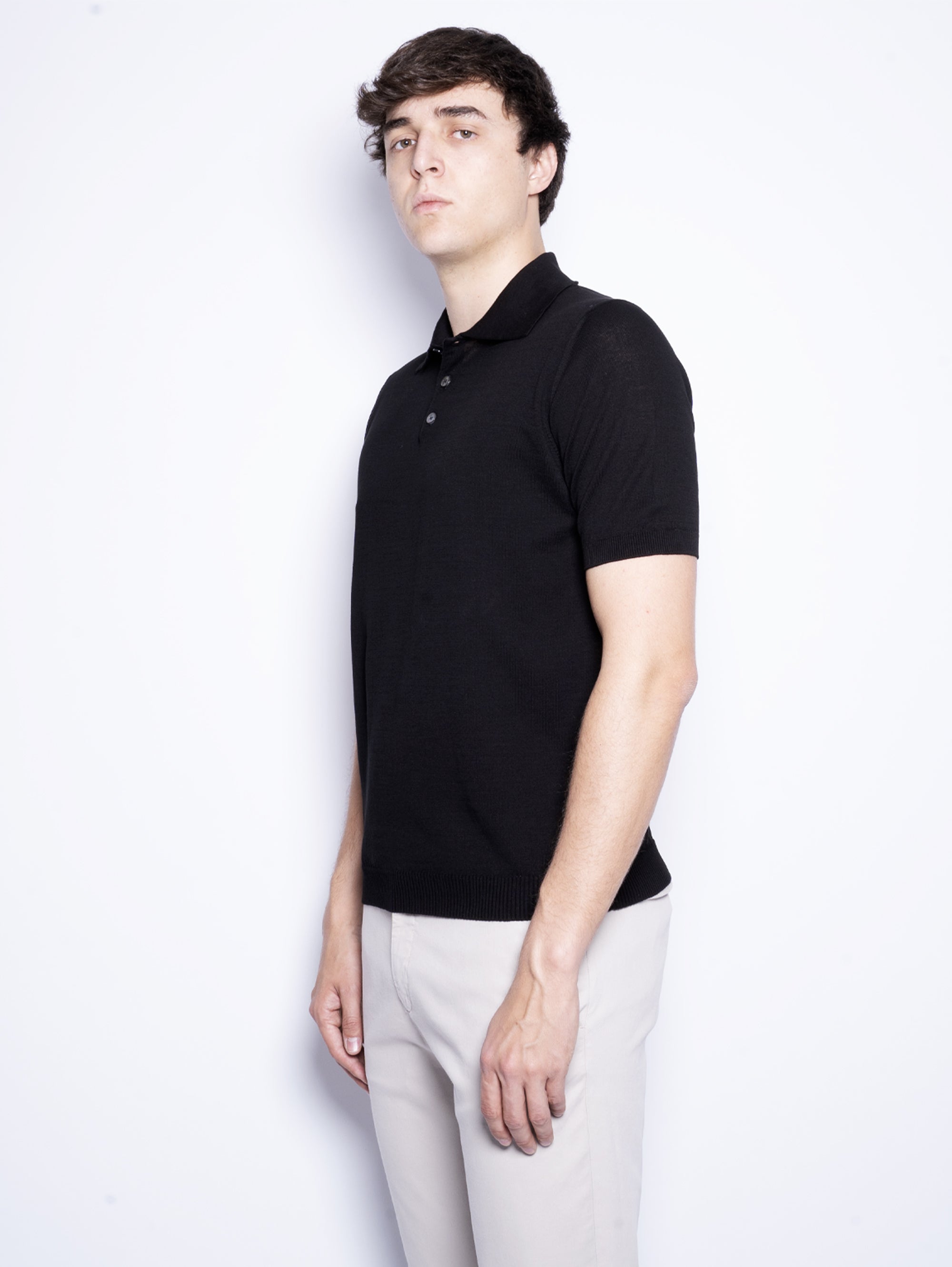 Black Polo Shirt with Three Buttons