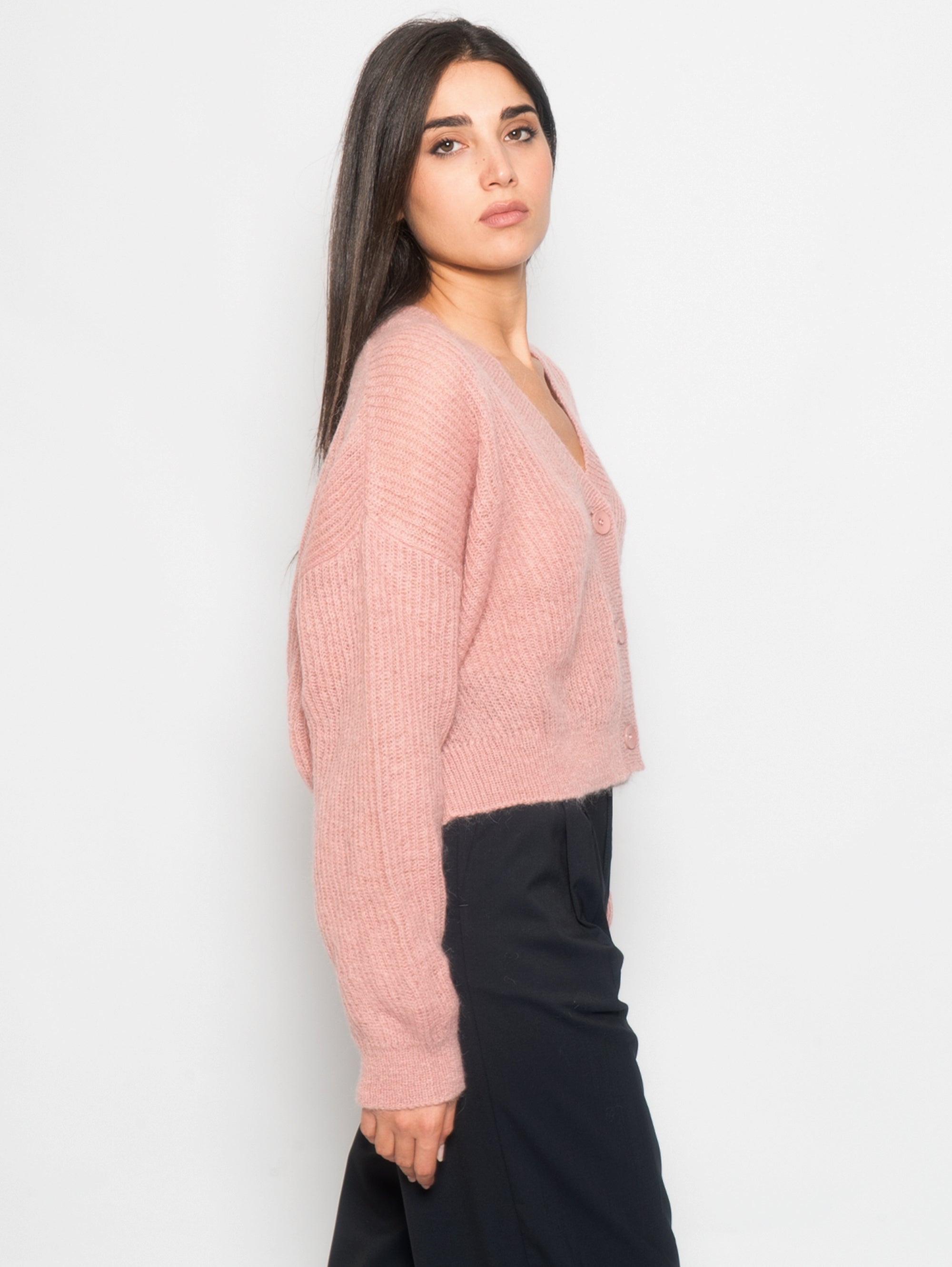 Cardigan a Coste in Mohair Rosa