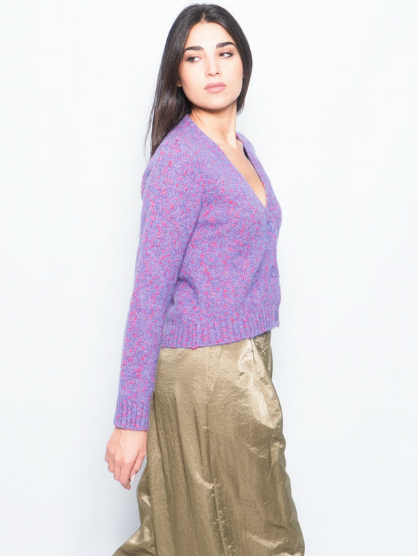 Cardigan in Misto Alpaca Bouclè Glicine