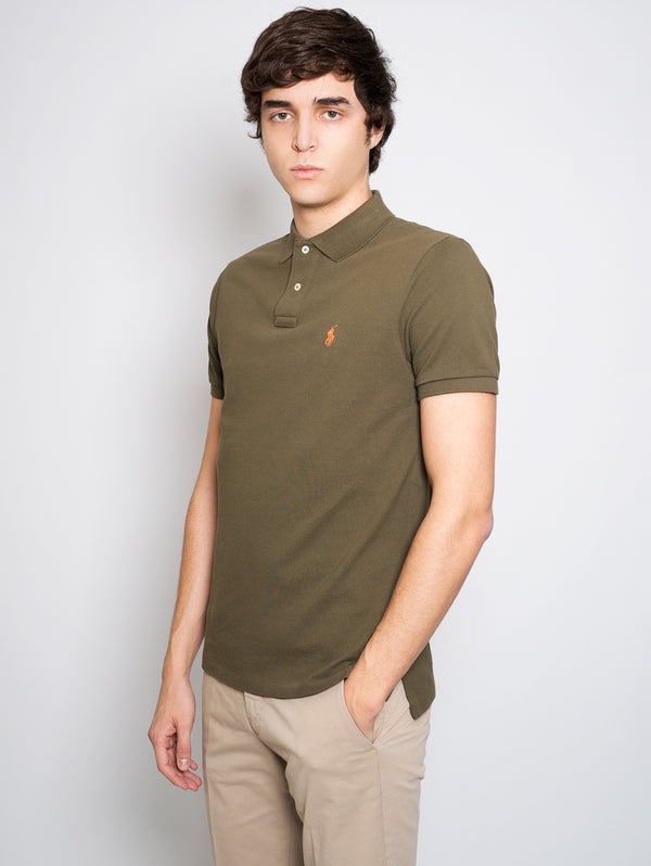 Polo in Piquet Slim Fit Verde Militare