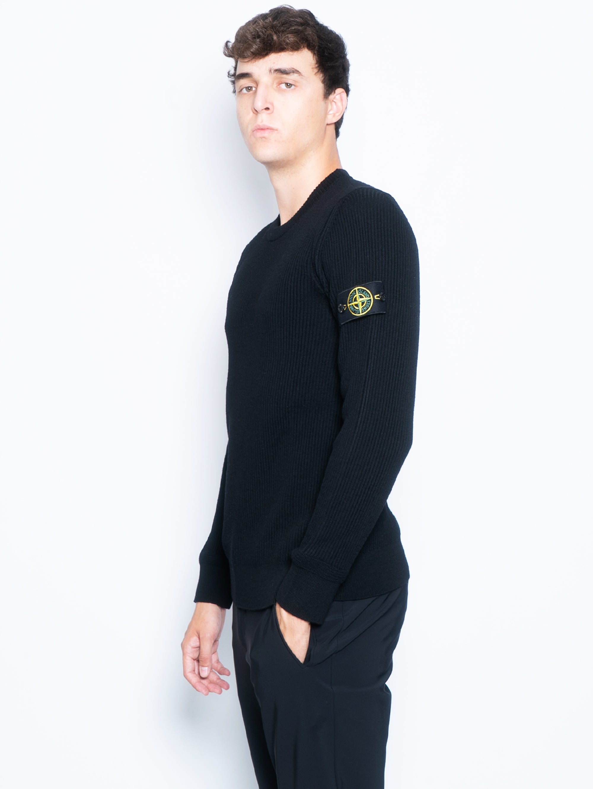 Black Ribbed Crew Neck Sweater