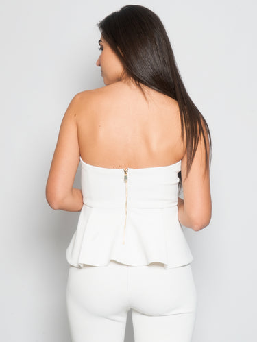 Top Stile Bustino con Pieghe Bianco