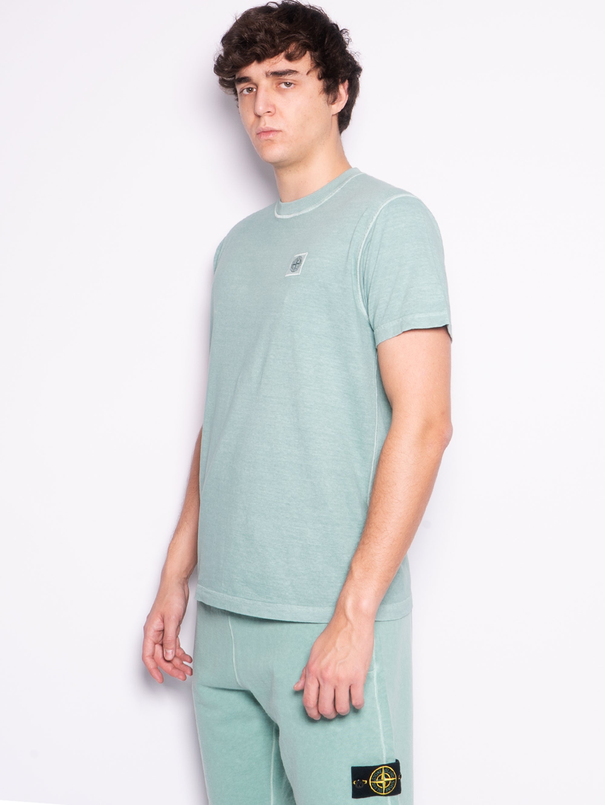 Garment-dyed T-shirt with green fixed effect