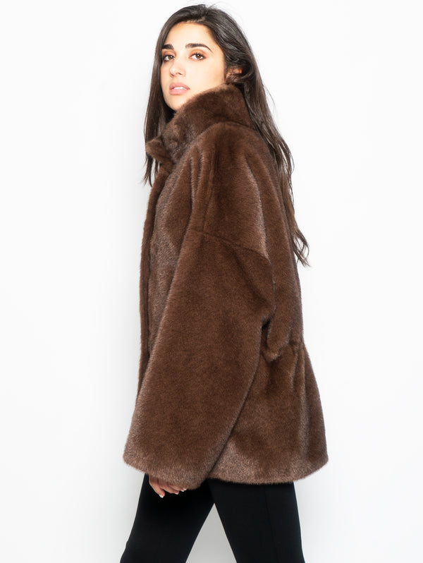 Parka con Coulisse in Eco Pelliccia Visone