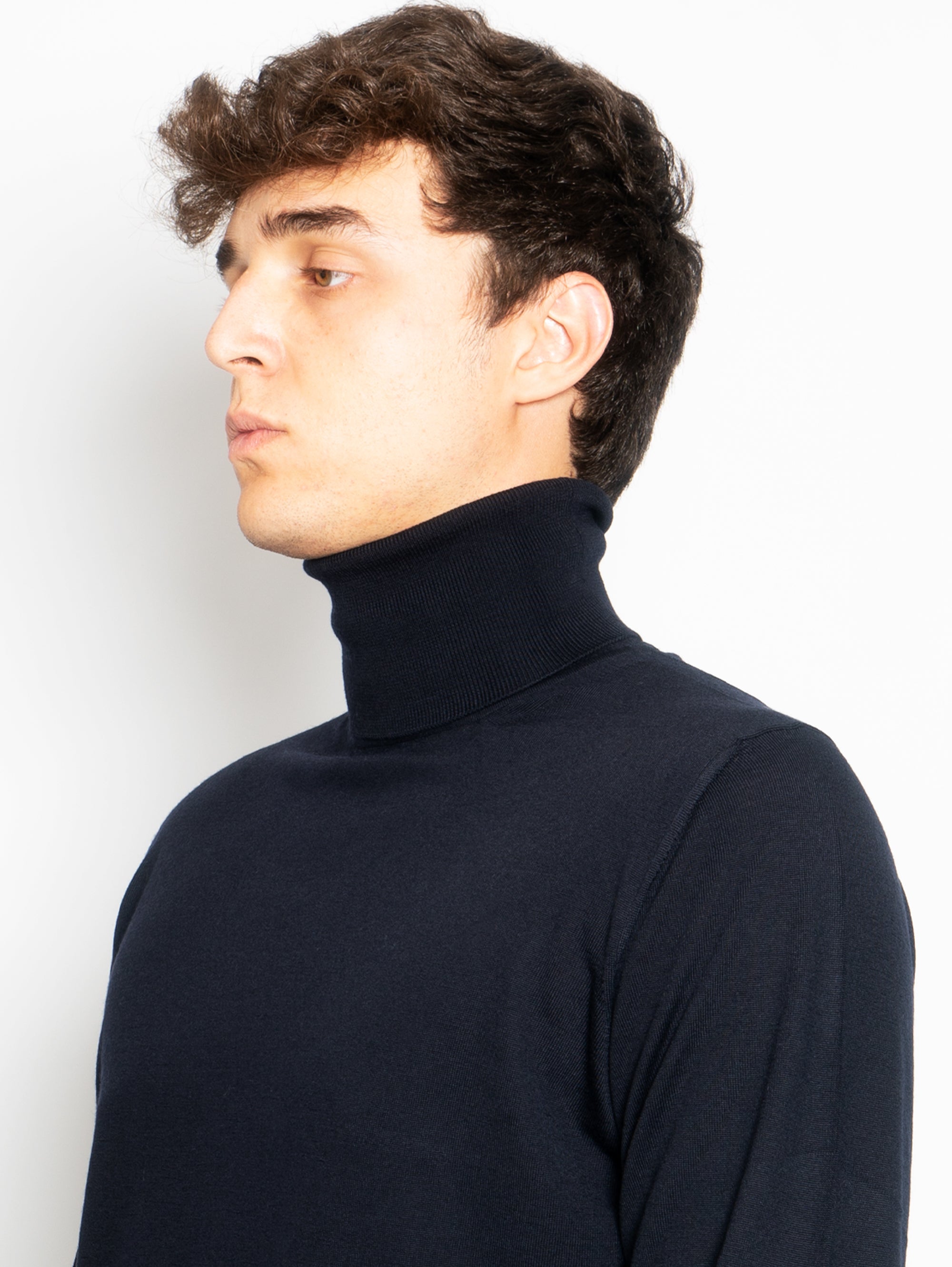 Blue Ultrafine Wool High Neck Sweater