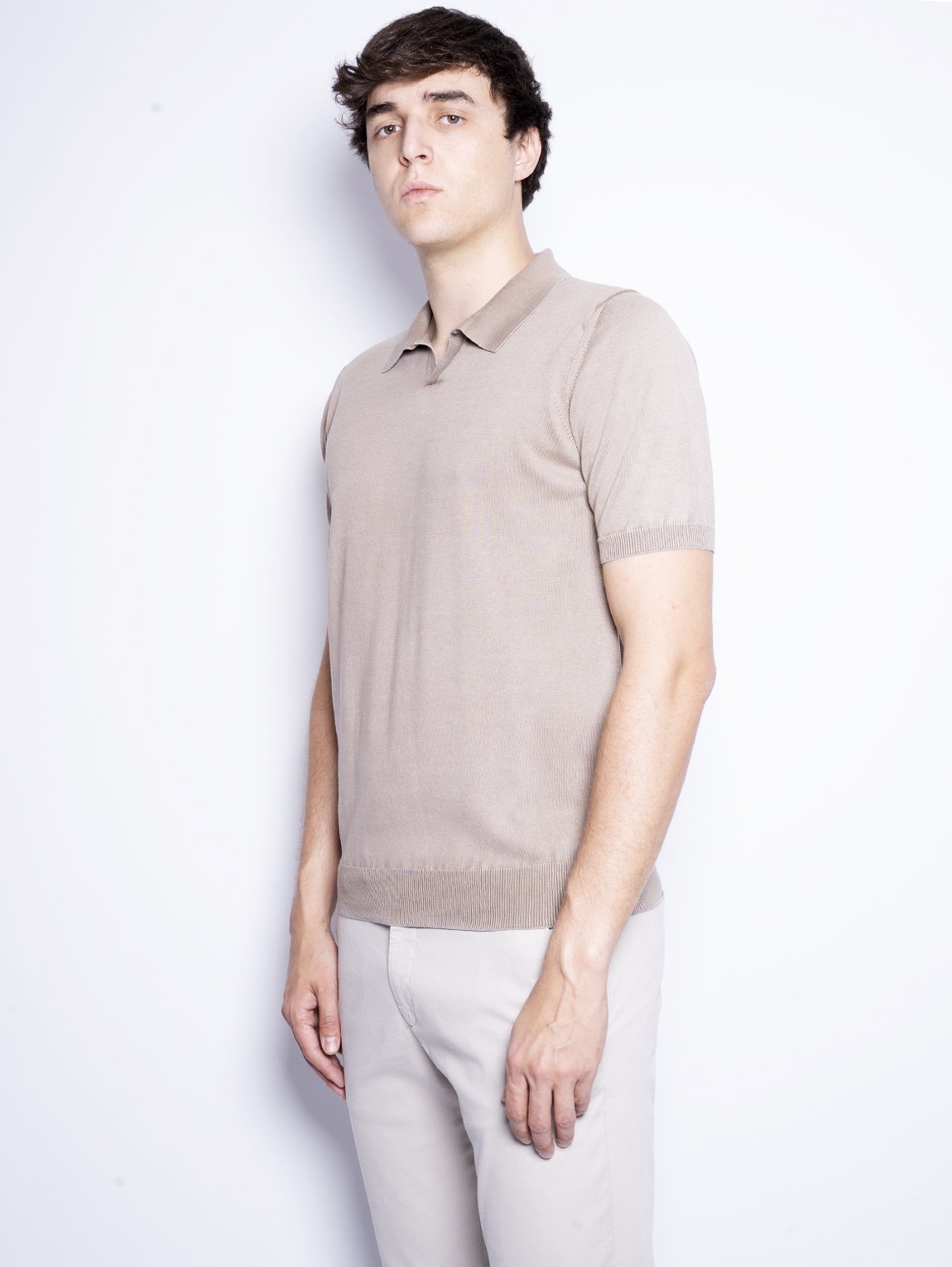 Garment-dyed clay cotton polo shirt