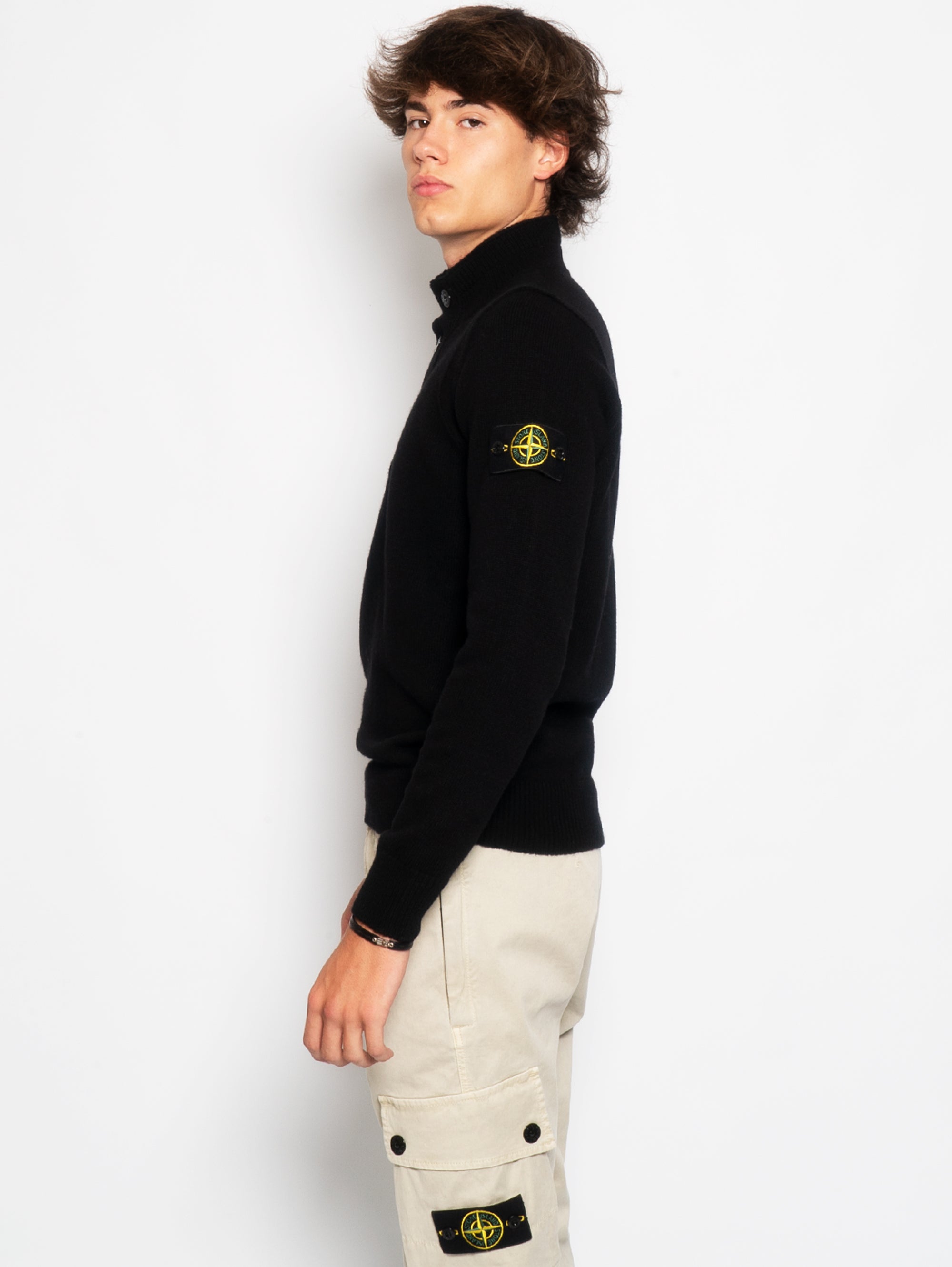 Shirt with Half Zip and Buttons Black