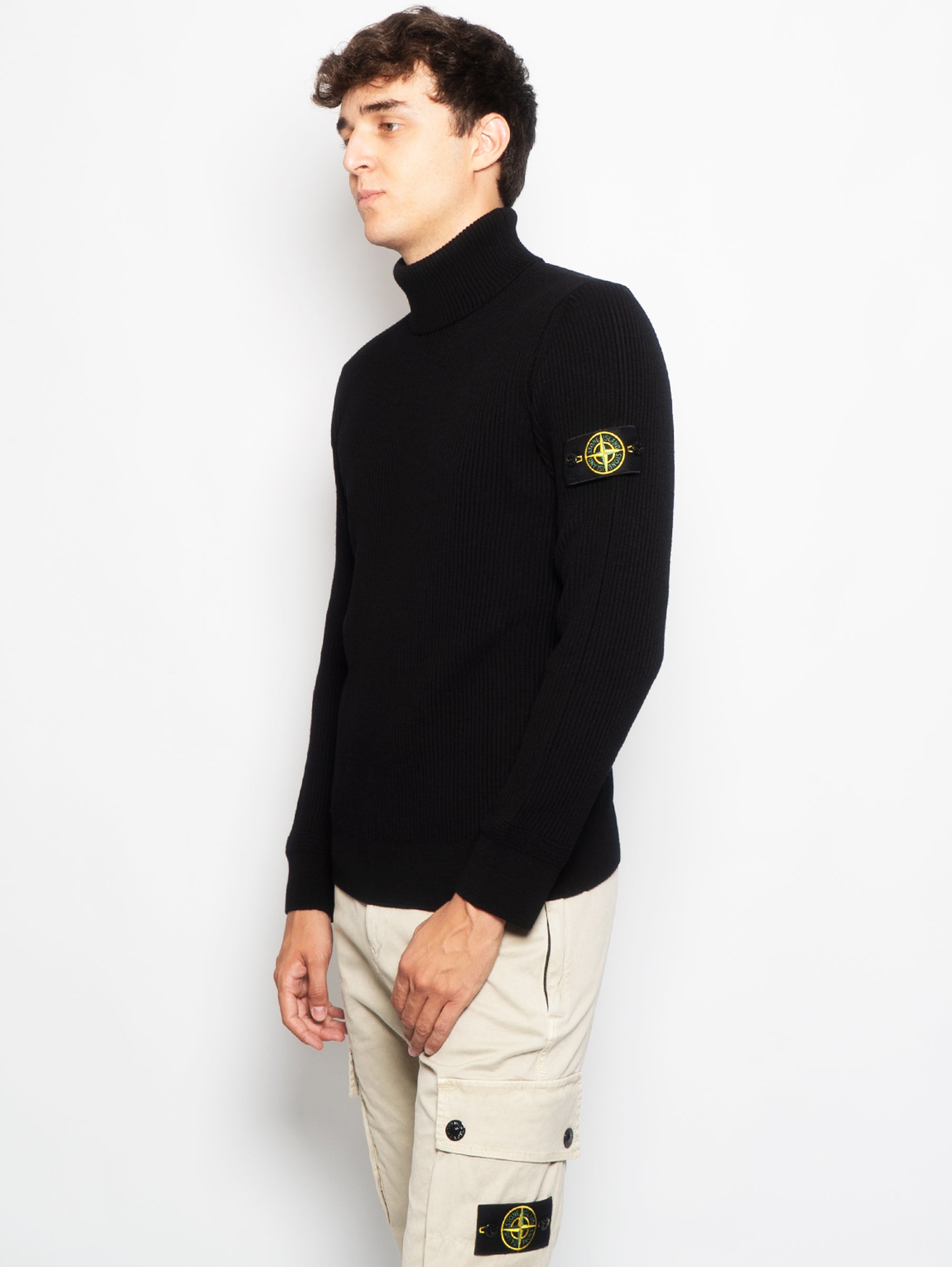 Black English Ribbed Turtleneck Sweater