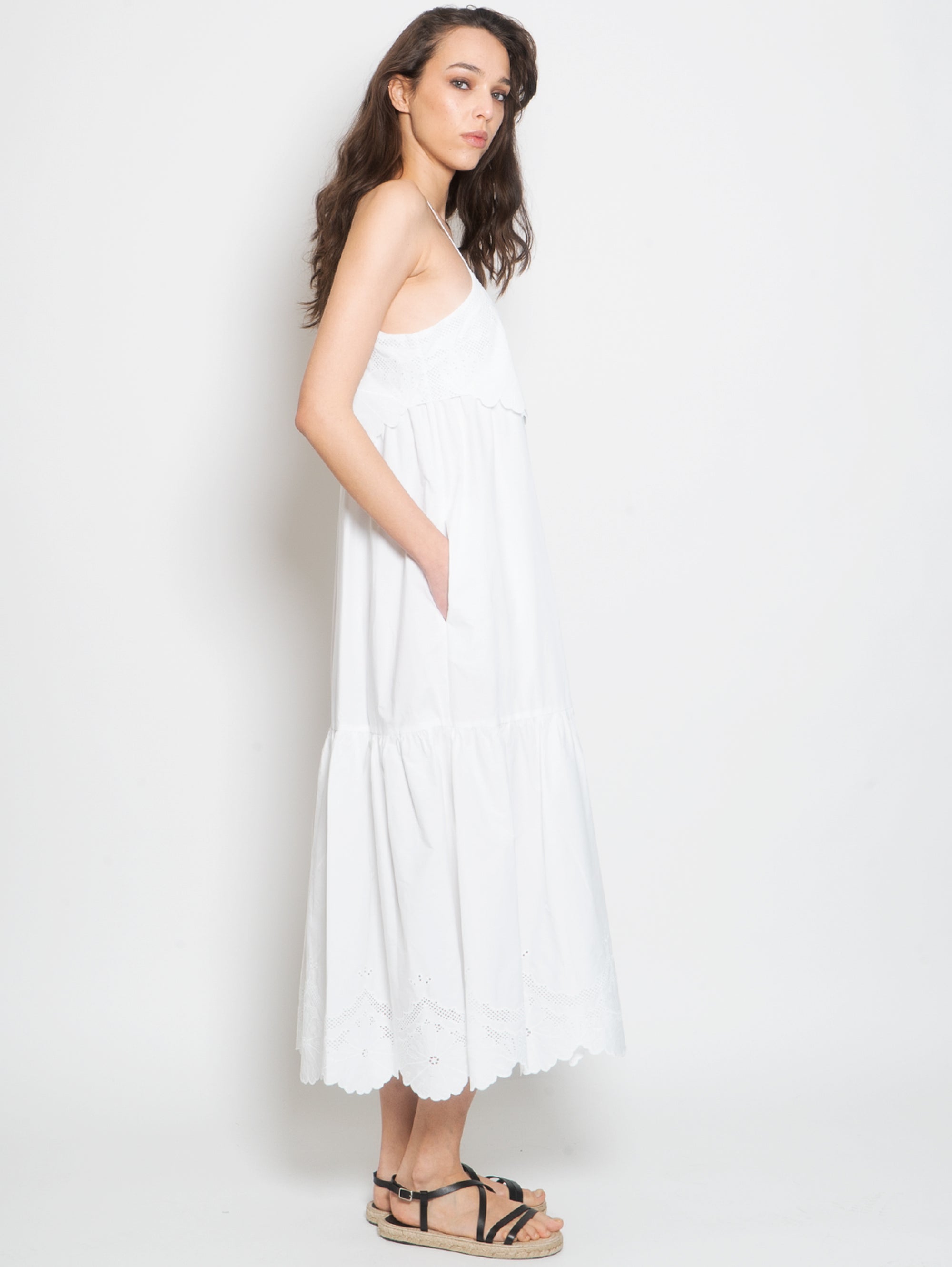 Long Cotton Dress with White Embroideries