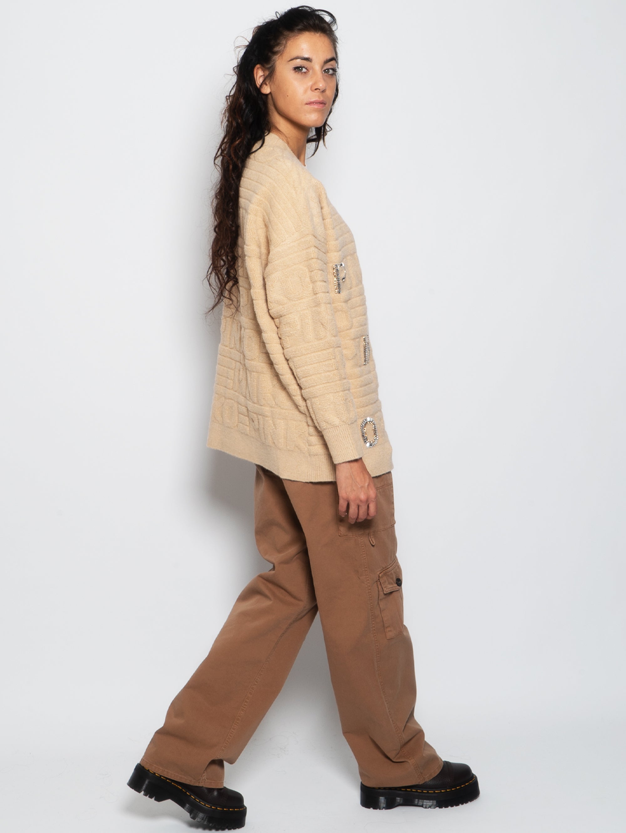 Maxi Cardigan in Beige Terry Stitch Knit