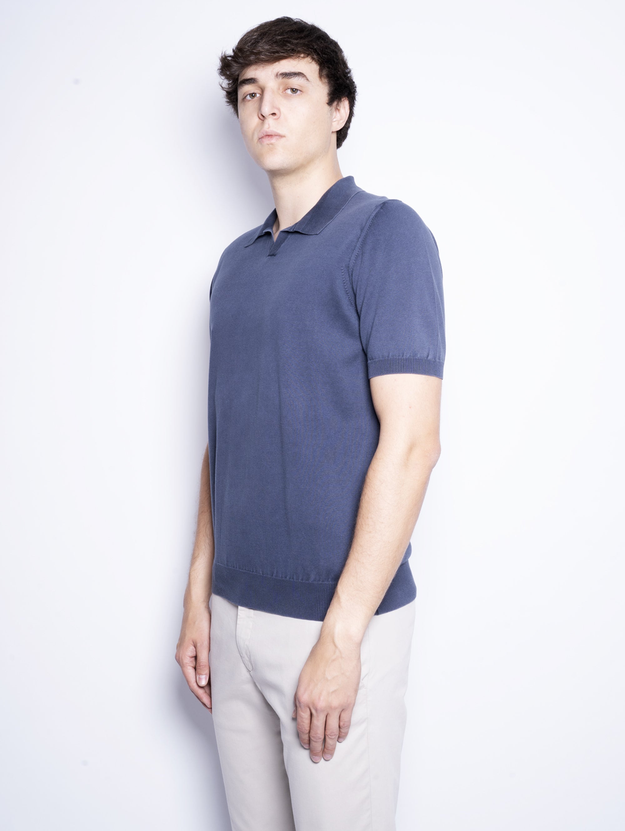 Blue Garment Dyed Cotton Polo Shirt