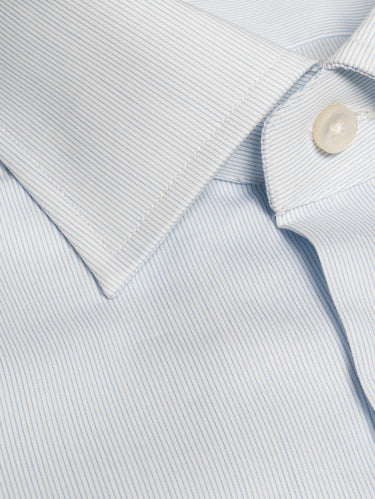 Camicia in Twill di Cotone No Stiro a Righe Celeste